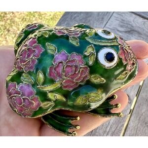 2.6" Old Chinese Copper Cloisonne Enamel Fengshui Frog Animal Sculpture